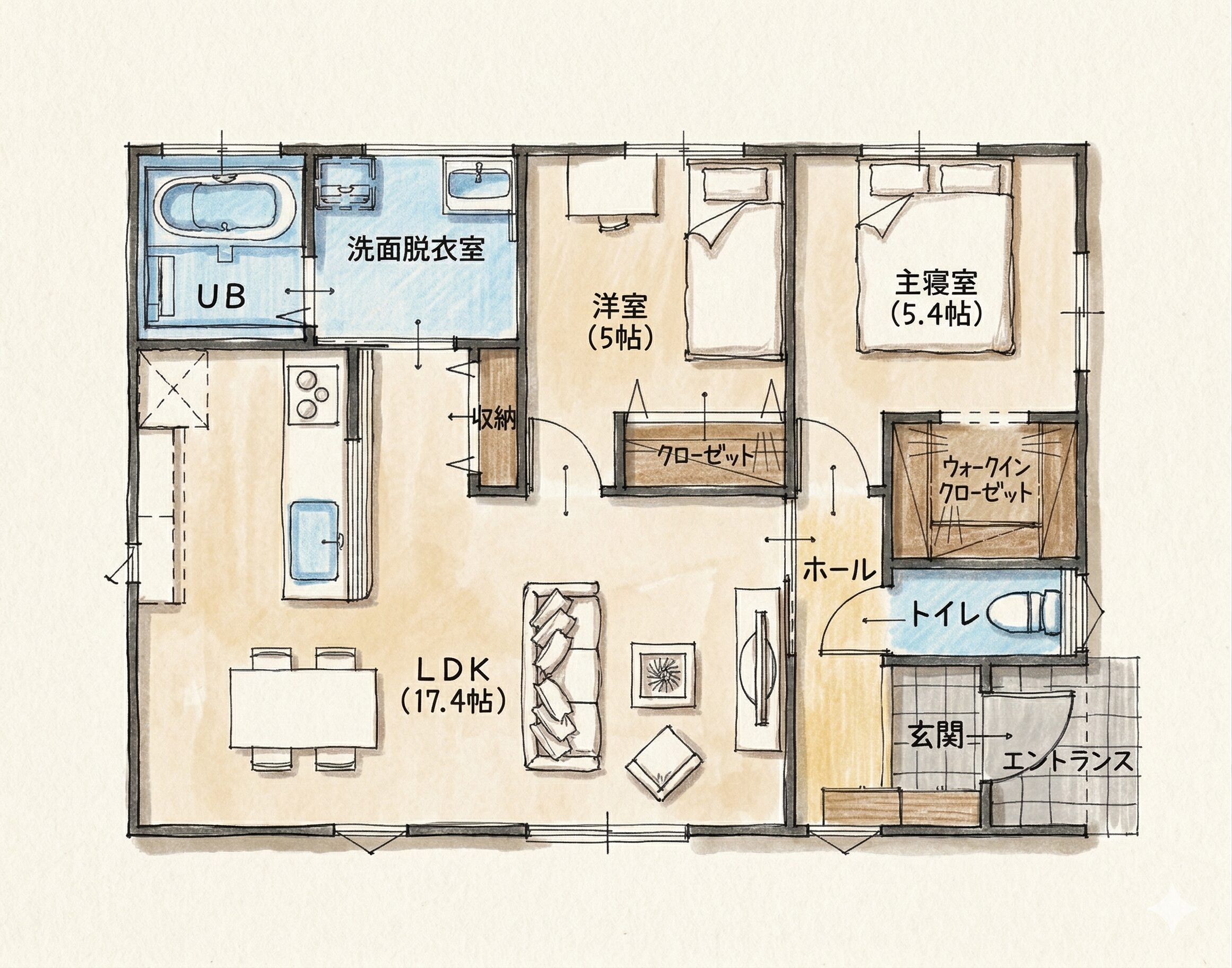 21坪2LDKの平屋プラン　平面図