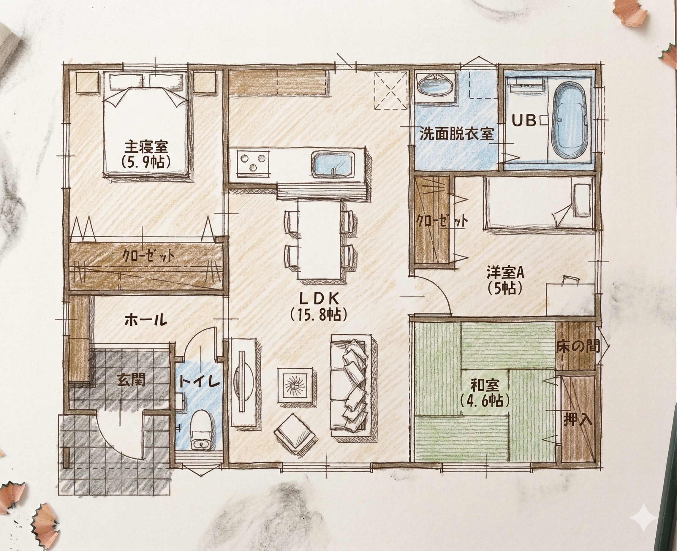 23坪3LDKの平屋プラン 間取り