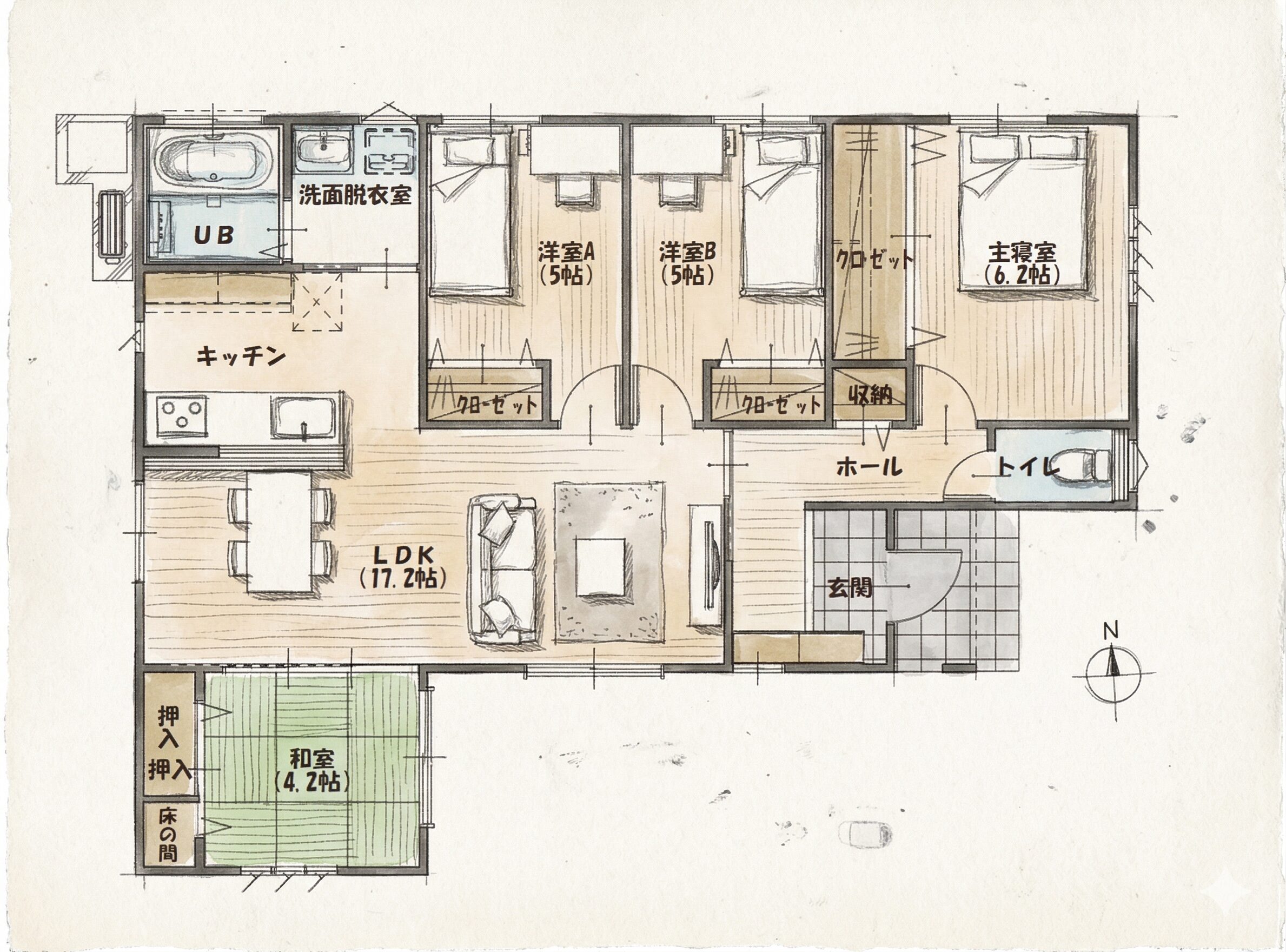 26坪4LDKの平屋プラン　間取り